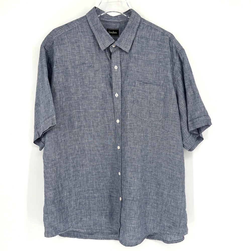 Neiman Marcus Shirt Mens‎ XXL Linen Blue Lightweight Breathable Summer